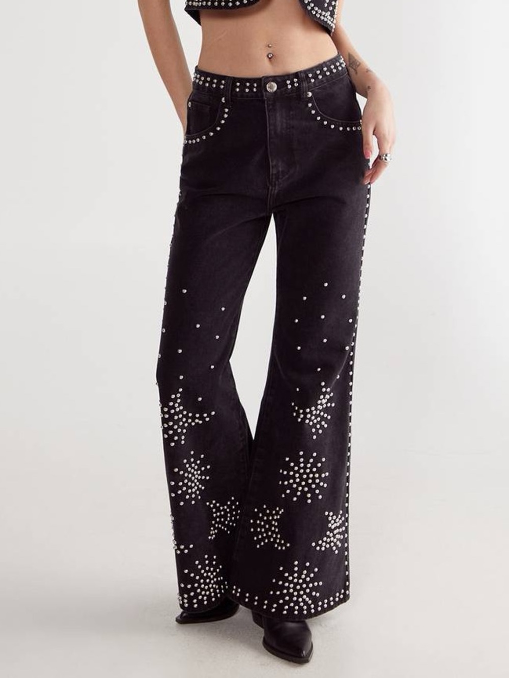 NastyGal Western Studded Black Flare Jeans NWT Sz: 2